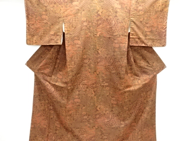 JAPANESE KIMONO / UNUSED TSUMUGI / TRADITIONAL PATTERN 